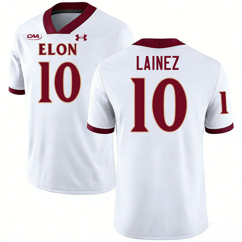 Elon Phoenix #10 Marco Lainez College Football Jerseys,Uniforms-White